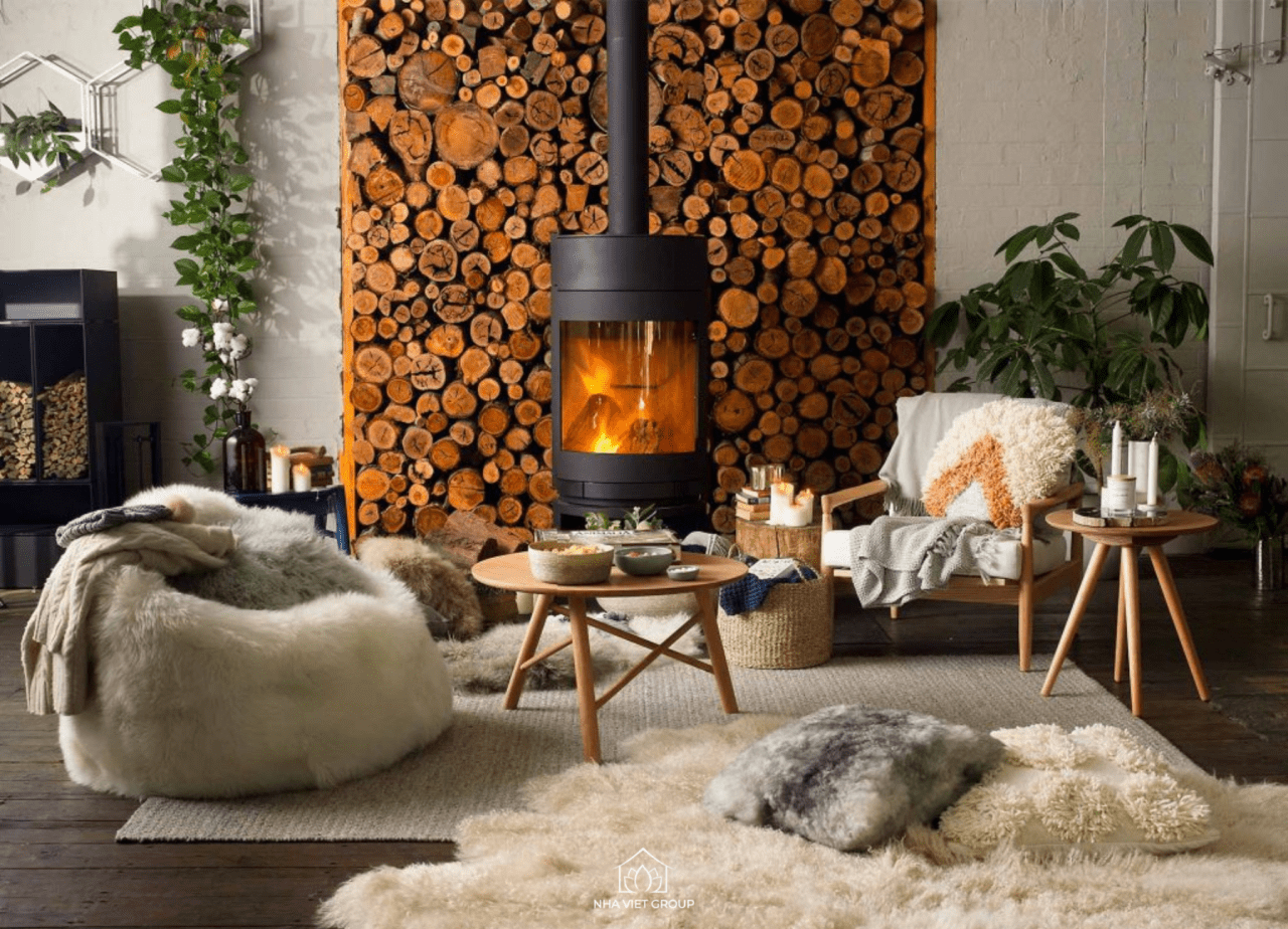 Lông thú là một chất liệu điển hình trong phong cách nội thất Bắc Âu