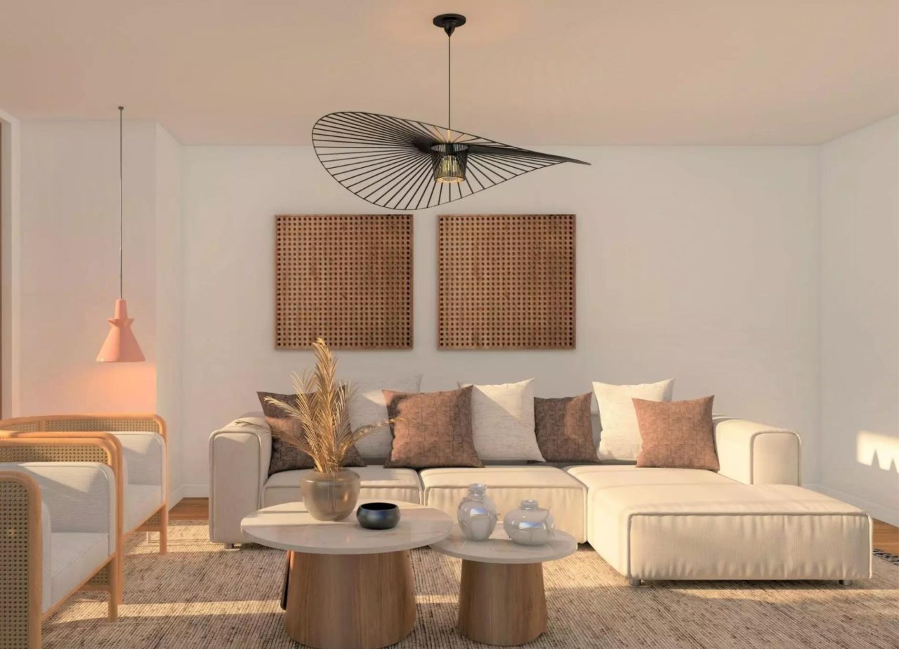 Thiết kế phòng khách đơn giản với các tông màu có sự đối lập