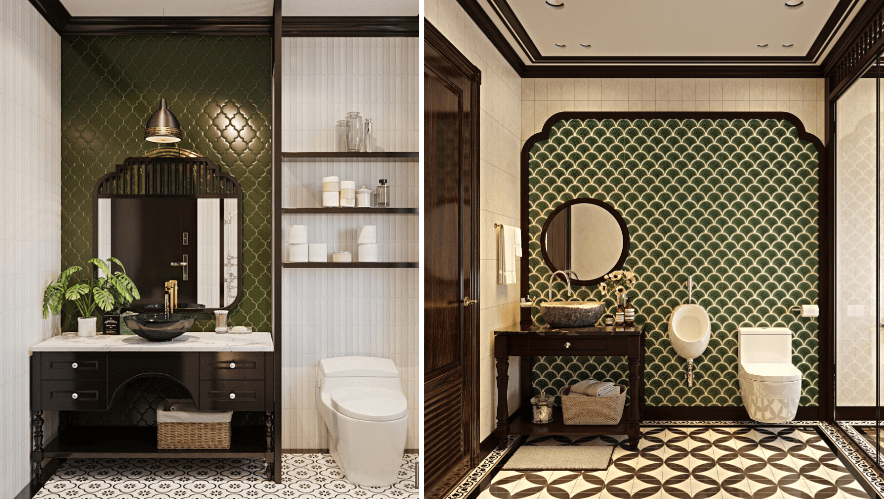 Các họa tiết trang trí đặc trưng phong cách Indochine tại phòng tắm 